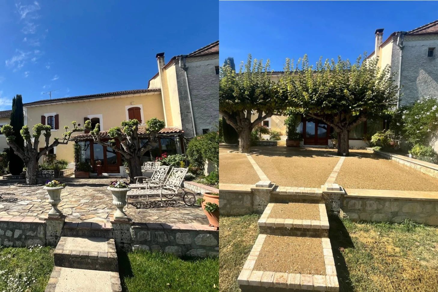 Photos avant-après de la création d'une terrasse couleur sable en Dordogne (24)
